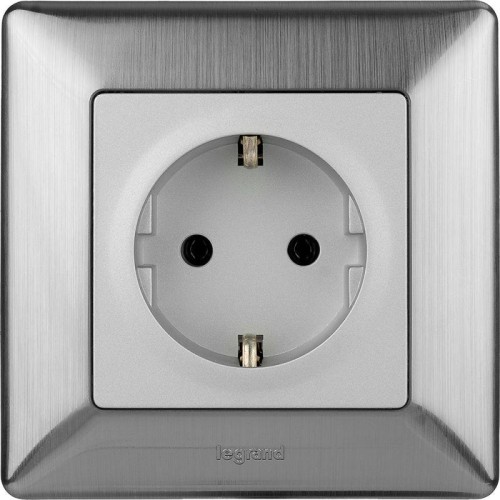 Розетка 1-м СП Valena Life 16А IP20 250В 2P+E безвинтов. клеммы с лицев. панелью механизм алюм. Leg