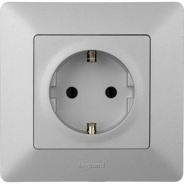 Розетка 1-м СП Valena Life 16А IP20 250В 2P+E безвинтов. клеммы с лицев. панелью механизм алюм. Leg