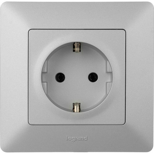 Розетка 1-м СП Valena Life 16А IP20 250В 2P+E безвинтов. клеммы с лицев. панелью механизм алюм. Leg