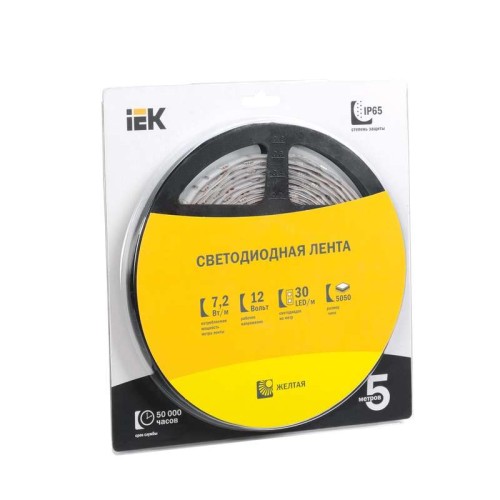 Лента светодиодная LED LSR-5050Y30-7.2-IP65-12V 7Вт/м желт. (уп.5м) IEK LSR2-4-030-65-1-05