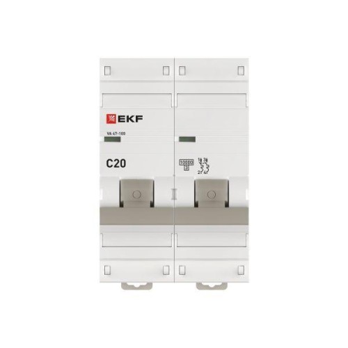 Выключатель автоматический модульный 2п C 20А 10кА ВА 47-100 PROxima EKF mcb47100-2-20C-pro