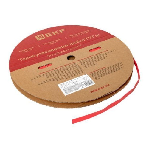 Трубка термоусадочная ТУТ нг 10/5 красн. (уп.100м) EKF tut-10-r