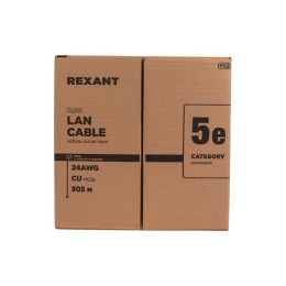 Кабель витая пара F/UTP кат.5e 4PR 24AWG solid PE OUTDOOR черн. (уп.305м) LIGHT РФ Rexant 01-0154-R