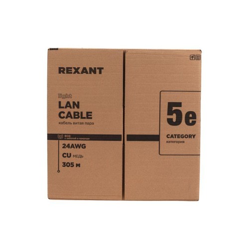Кабель витая пара F/UTP кат.5e 4PR 24AWG solid PE OUTDOOR черн. (уп.305м) LIGHT РФ Rexant 01-0154-R