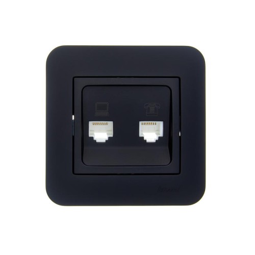 Розетка компьютерная+телефонная 2-м СП ASTI RJ45 + RJ11 в сборе черн. бархат LEZARD 7081-4242-143