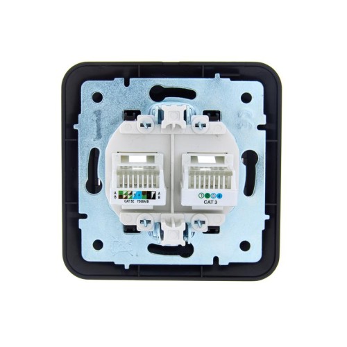 Розетка компьютерная+телефонная 2-м СП ASTI RJ45 + RJ11 в сборе черн. бархат LEZARD 7081-4242-143