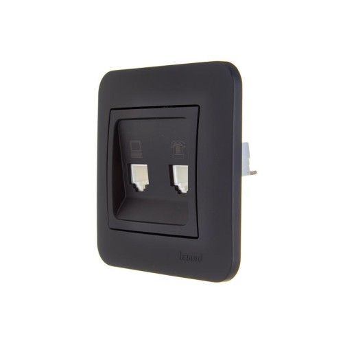 Розетка компьютерная+телефонная 2-м СП ASTI RJ45 + RJ11 в сборе черн. бархат LEZARD 7081-4242-143