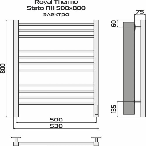 Полотенцесушитель Stato П15 500х1000 электро встроен. диммер Royal Thermo НС-1433972
