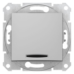 Переключатель проходной 1-кл. СП Sedna 10А IP20 (сх. 6а) 250В с син. подсветкой механизм алюм. SchE