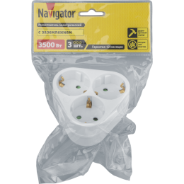 Разветвитель 3-м с заземл. 10А IP20 94 693 NAD-S-3E-WH треугольн. Navigator 94693