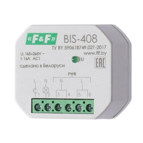 Реле импульсное BIS-408 16А 1NO IP20 100-265В AC установка в монтажную коробку d60мм F&F EA01.005.00