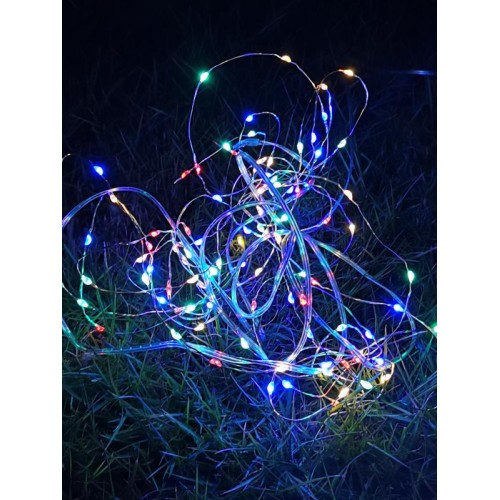 Гирлянда светодиодная "Разноцветные нити" 100LED 7м (4м+3м) мультиколор на солнечной батарее аккумул