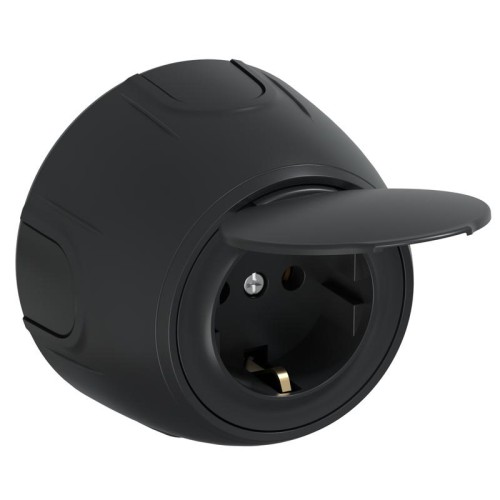 Розетка Rotondo с заземл. с защ. крышкой винтов. контакты черн. OneKeyElectro 7700950