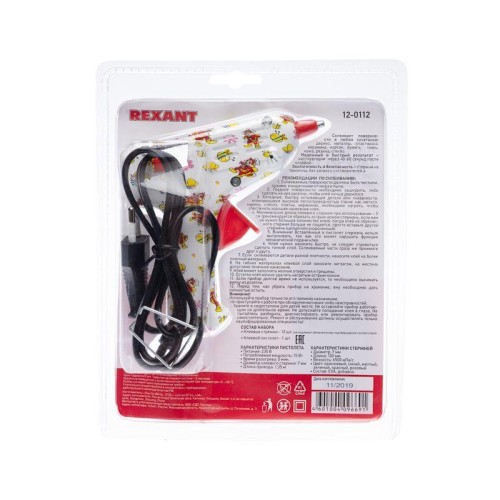 Пистолет клеевой 15Вт малый + набор цветных стержней (12шт) (блист.) Rexant 12-0112