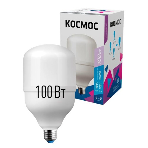 Лампа светодиодная высокомощная HWLED 100Вт 6500К холод. бел. E27 220В (переходник с E27 на E40 в ко
