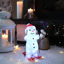 Фигура светодиодная акриловая "Снеговик на лыжах" 16х20х29см 30LED 1Вт IP20 элементы питания 3хAA (н