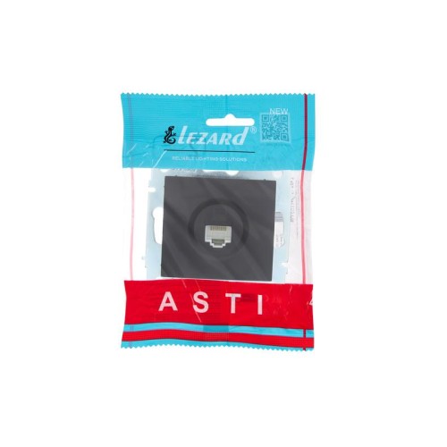 Розетка компьютерная 1-м СП ASTI IP20 RJ45 механизм Cat 5e черн. бархат LEZARD 7081-4288-139