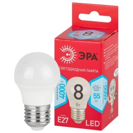 Лампа светодиодная RED LINE LED P45-8W-840-E27 R 8Вт P45 шар 4000К нейтр. бел. E27 Эра Б0049645