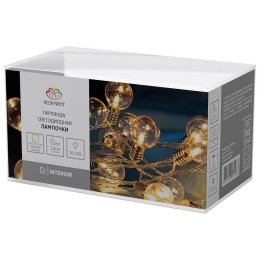 Гирлянда светодиодная "Лампочки" 1.5м 10LED тепл. бел. 0.1Вт IP20 провод ПВХ прозр. элементы питания