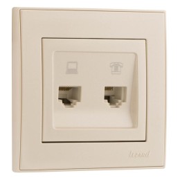 Розетка компьютерная + телефонная 2-м СП Rain RJ45 + RJ11 жемчуж./бел. перламутр. LEZARD 703-3030-14