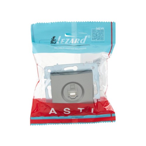 Розетка компьютерная 1-м СП ASTI IP20 RJ45 механизм Cat 6e платина. LEZARD 7081-3588-140