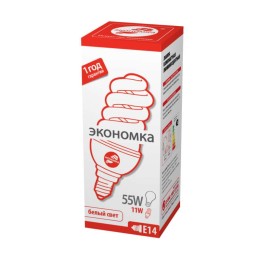 Лампа люминесцентная компакт. SPC 11Вт E14 спиральная 4200К T3 ЭКОНОМКА LKsmSPC11wE1442eco