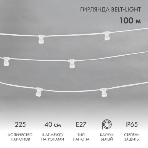 Гирлянда "Белт Лайт" 2жил. шаг 40см патроны E27 1320Вт IP65 влагостойкая провод бел. (уп.100м) Neon-
