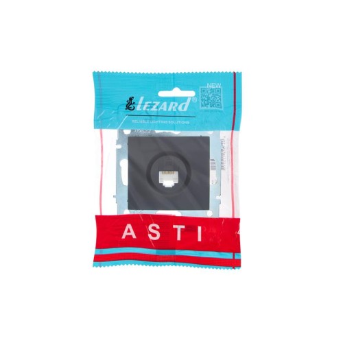 Розетка компьютерная 1-м СП ASTI IP20 RJ45 механизм Cat 6e черн. бархат LEZARD 7081-4288-140