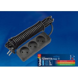 Удлинитель 3х7м без заземл. Standart S-CD3-7 Black черн. Uniel UL-00003606