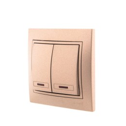 Выключатель 2-кл. СП Mira 10А IP20 с подсветкой со вставкой свет. корич. перламутр. LEZARD 701-3131-