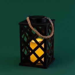 Фонарь декоративный 14х14х24см тепл. бел. корпус плетеный черн. на солнечной батарее Neon-Night 501-