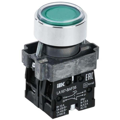 Кнопка LA167-BAF35 d22мм 1НО+1НЗ зел. KARAT IEK BBT20-BAF35-3-22-67-K06