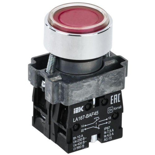 Кнопка LA167-BAF45 d22мм 1НО+1НЗ красн. KARAT IEK BBT20-BAF45-3-22-67-K04