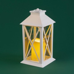 Фонарь декоративный 14х14х29см тепл. бел. со свечой корпус бел. Neon-Night 513-046
