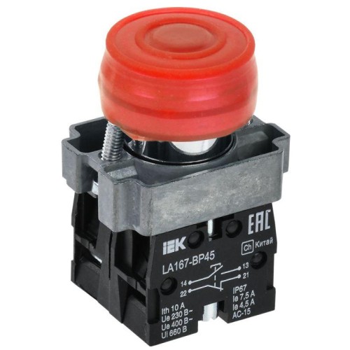 Кнопка LA167-BP45 d22мм 1НО+1НЗ красн. KARAT IEK BBT20-BP45-3-22-67-K04