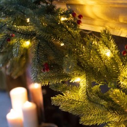Гирлянда "Еловый шлейф с ягодами и гирляндой" 1.8м 30LED тепл. бел. 3.6Вт 31В IP44 литой Neon-Night