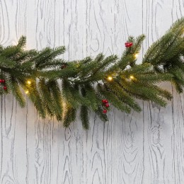 Гирлянда "Еловый шлейф с ягодами и гирляндой" 1.8м 30LED тепл. бел. 3.6Вт 31В IP44 литой Neon-Night