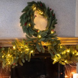 Гирлянда "Еловый шлейф с ягодами и гирляндой" 1.8м 30LED тепл. бел. 3.6Вт 31В IP44 литой Neon-Night