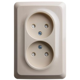 Розетка 2-м СП Этюд 16А IP20 250В без заземл. защ. шторки крем. SE PC16-106K