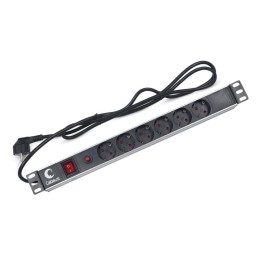 Блок евророзеток PDU-6P-F-2EU для 19дюйм шкафов горизонт. 6 розеток фильтр 16А выкл. шнур 2м алюм. к