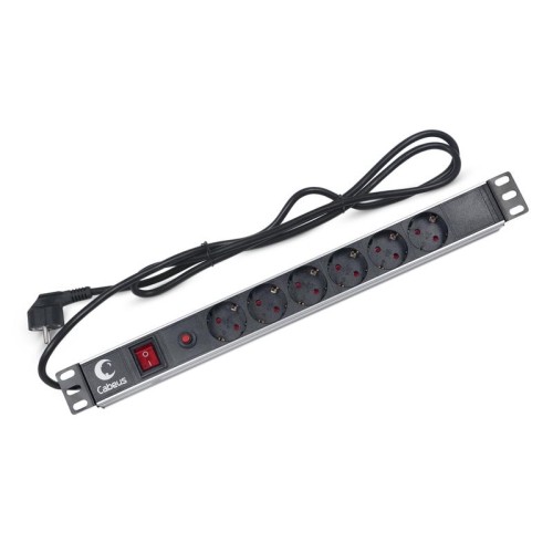 Блок евророзеток PDU-6P-F-2EU для 19дюйм шкафов горизонт. 6 розеток фильтр 16А выкл. шнур 2м алюм. к