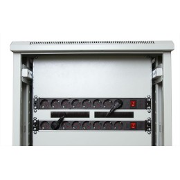 Блок евророзеток C14 PDU-8P-2IEC для 19дюйм шкафов горизонт. 8 розеток 10А выкл. Алюмин. корпус шнур