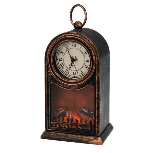 Камин светодиодный "Старинные часы" 14.7х11.7х25см эффект живого огня USB и элементы питания 2хC (не