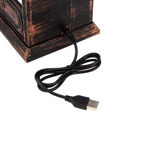 Камин светодиодный "Старинные часы" 14.7х11.7х25см эффект живого огня USB и элементы питания 2хC (не