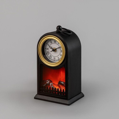 Камин светодиодный "Старинные часы" 14.7х11.7х25см эффект живого огня USB и элементы питания 2хC (не