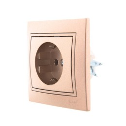 Розетка 1-м СП Mira 16А IP20 с заземл. со вставкой керамика свет. корич. перламутр. LEZARD 701-3131-