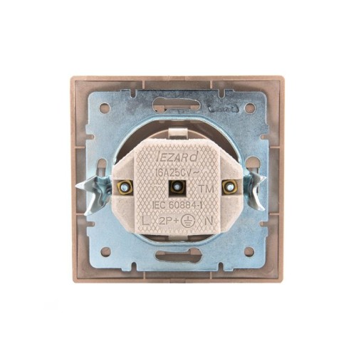Розетка 1-м СП Mira 16А IP20 с заземл. со вставкой керамика свет. корич. перламутр. LEZARD 701-3131-