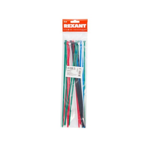 Хомут кабельный 4.8х300 нейл. разноцвет. (уп.25шт) Rexant 07-0308-25