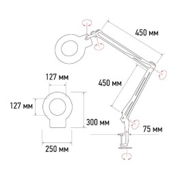 Лупа на струбцине круглая 5D с подсветкой 72LED регулировка яркости бел. Rexant 31-0532