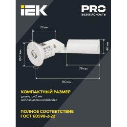 Светильник светодиодный ДПА 060 IP20 3ч аварийный непостоянного действия IEK LDPA0-060-3-20-K01